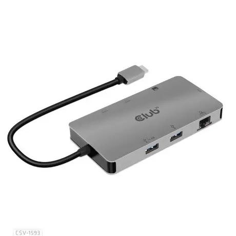 Club3D  Type-C 8-in-1 hub with 2x HDMI, 2x USB-A, RJ45, SD/ Micro SD card slots and USB Type-C female port 