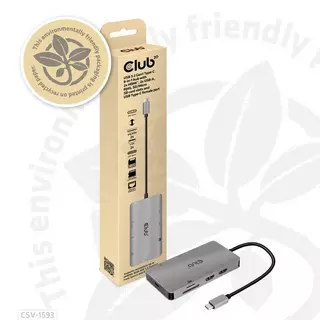 Club3D  Type-C 8-in-1 hub with 2x HDMI, 2x USB-A, RJ45, SD/ Micro SD card slots and USB Type-C female port 
