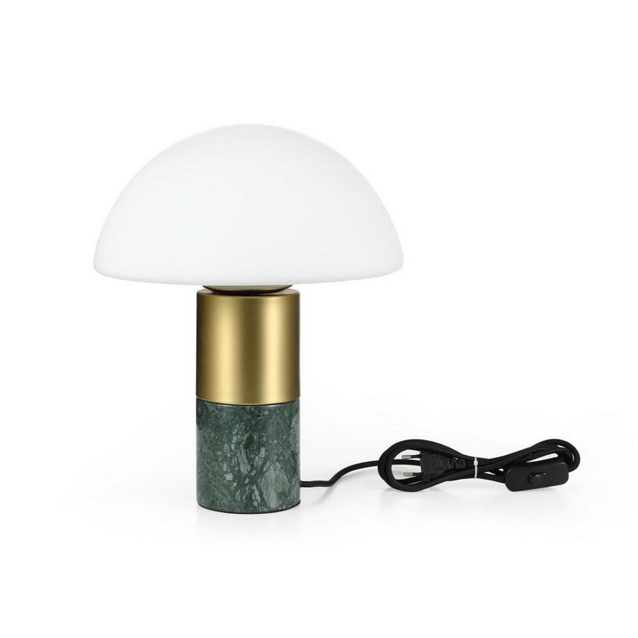 Vente-unique  Lampada da tavolo fungo D. 30 x H. 35 cm in Marmo, Metallo e Vetro Bianco e Dorato - LANGFORD 