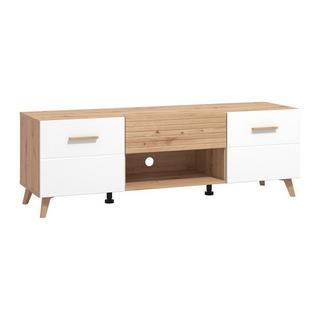 Vente-unique TV-Möbel mit 2 Türen, 1 Schublade & 1 Regalfach - MDF - Holzfarben hell & Weiß - EZGI  
