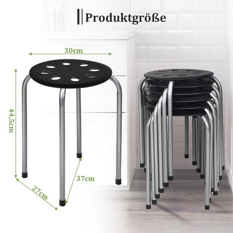 Northix 6er-Pack stapelbare Metallhocker mit X-förmigem Metallrahmen Runder Sitz Schwarz  