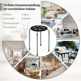 Northix 6er-Pack stapelbare Metallhocker mit X-förmigem Metallrahmen Runder Sitz Schwarz  