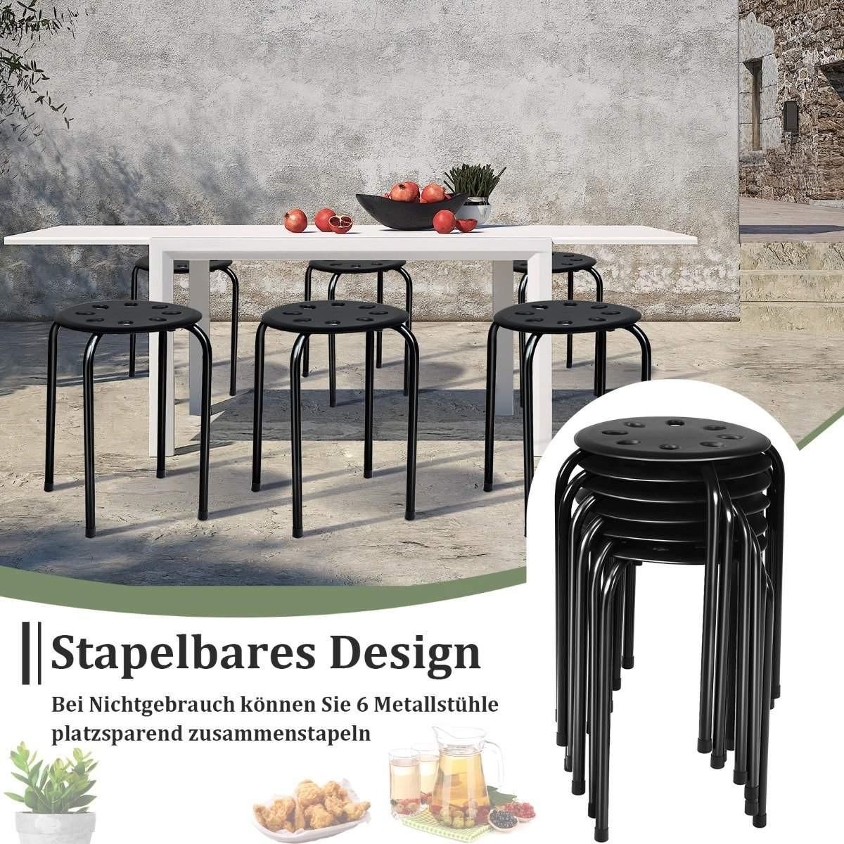 Northix 6er-Pack stapelbare Metallhocker mit X-förmigem Metallrahmen Runder Sitz Schwarz  