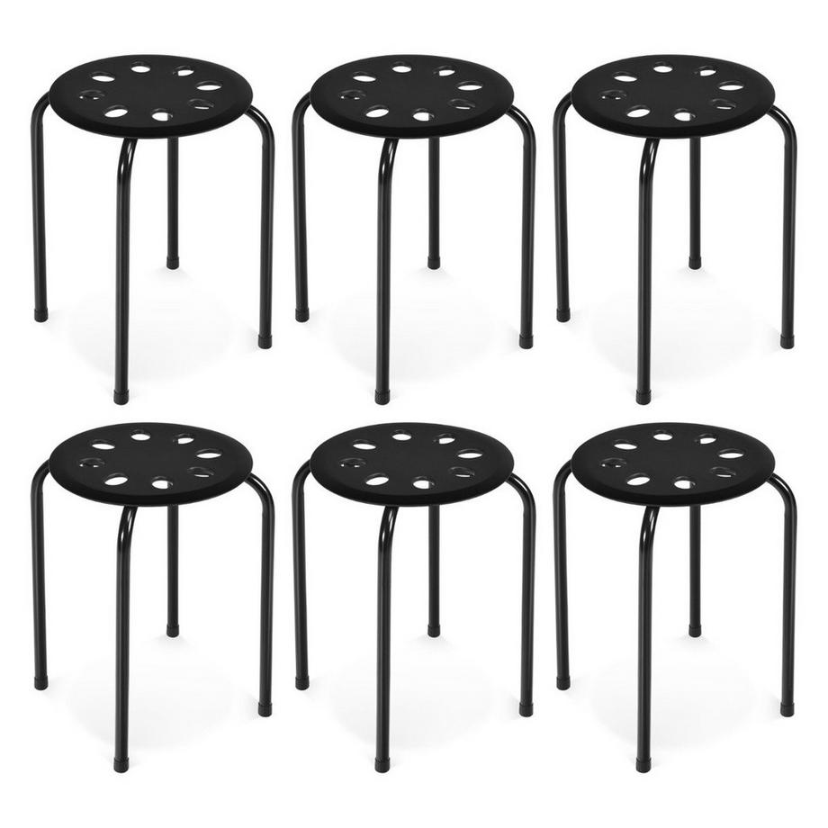 6er-Pack stapelbare Metallhocker mit X-förmigem Metallrahmen Runder Sitz Schwarz