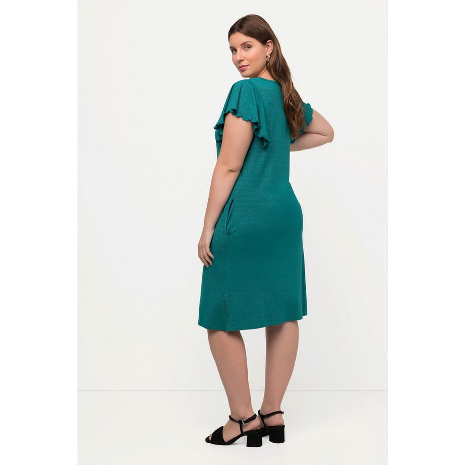 Ulla Popken Abito Midi Righe Brillanti Scollo Rotondo Mezze Maniche Ad Aletta  