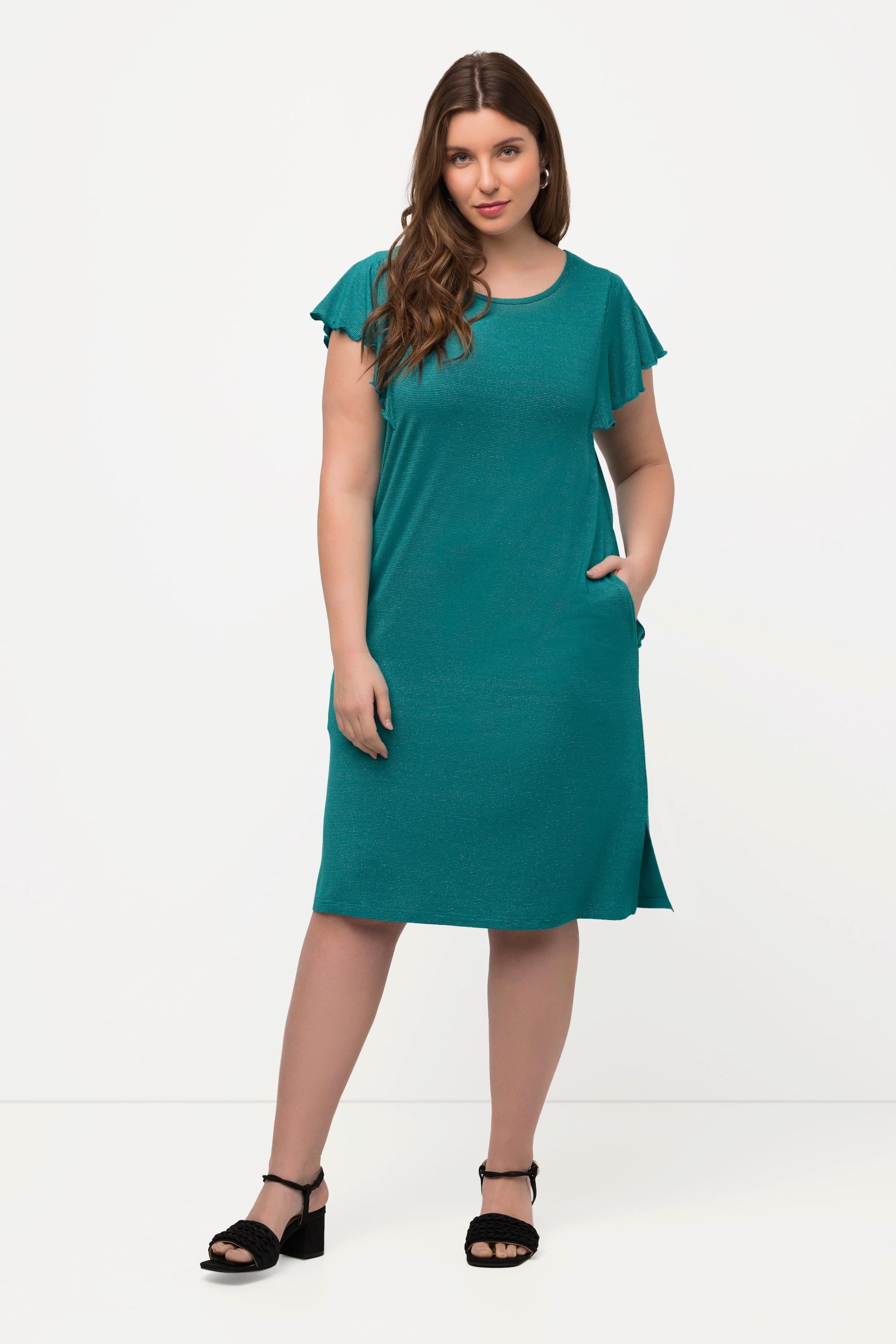 Ulla Popken Abito Midi Righe Brillanti Scollo Rotondo Mezze Maniche Ad Aletta  