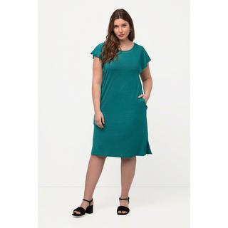 Ulla Popken Abito Midi Righe Brillanti Scollo Rotondo Mezze Maniche Ad Aletta  