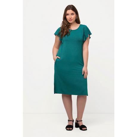 Ulla Popken Abito Midi Righe Brillanti Scollo Rotondo Mezze Maniche Ad Aletta  