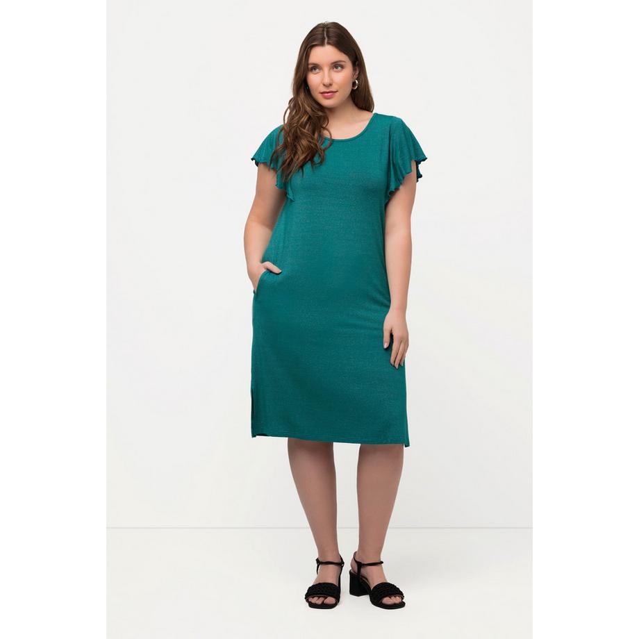 Ulla Popken Abito Midi Righe Brillanti Scollo Rotondo Mezze Maniche Ad Aletta  