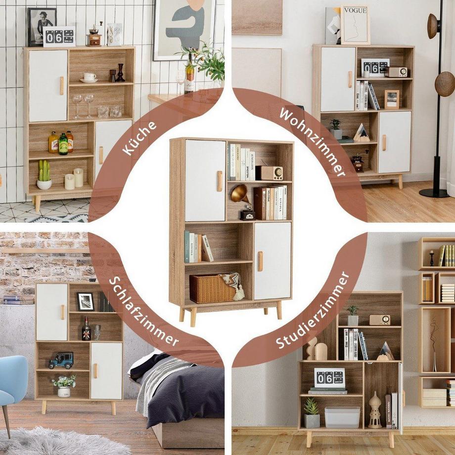 Northio Bücherregal 4-stöckig mit 2 Türen & 4 offenen Regalen  