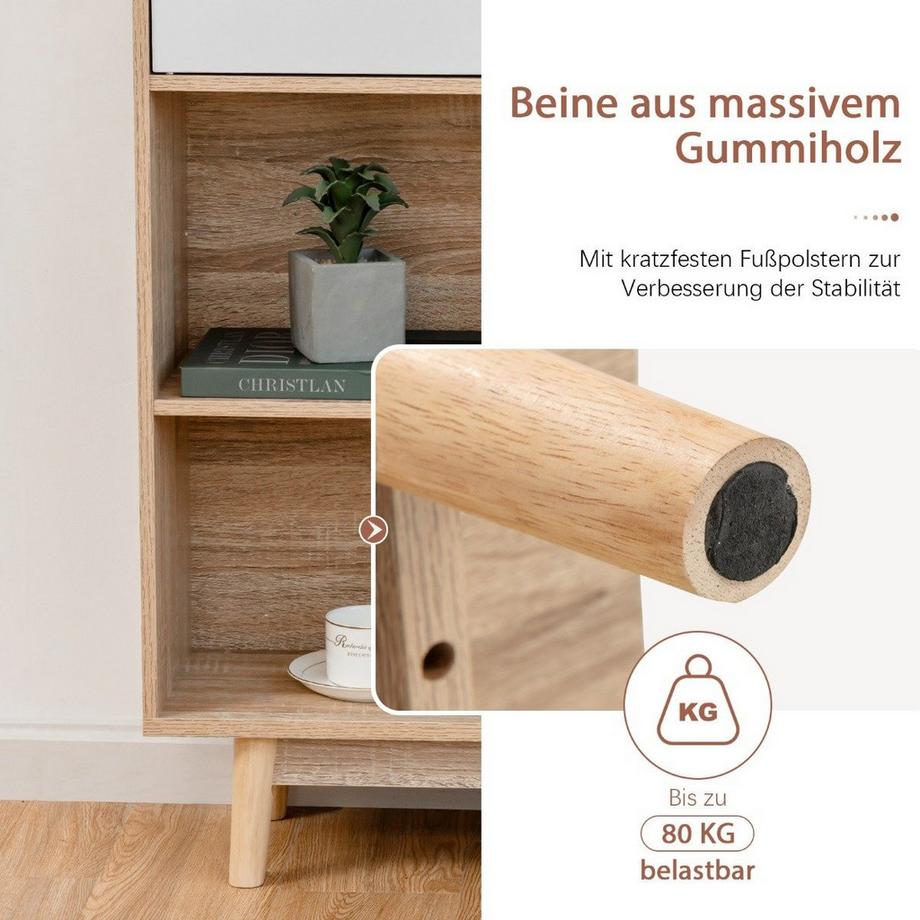 Northio Bücherregal 4-stöckig mit 2 Türen & 4 offenen Regalen  