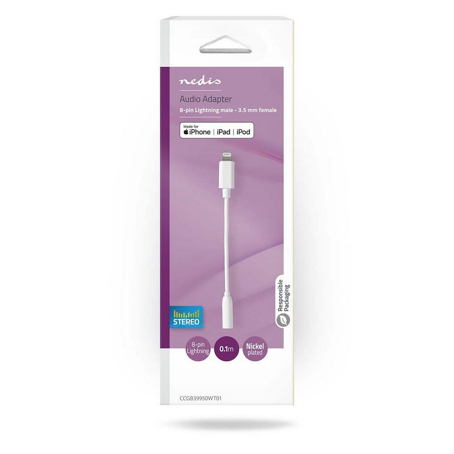 Nedis  Adaptateur Lightning | Apple Lightning, 8 broches | 3,5 mm Femelle | Nickelé | 0,10 m | Rond | PVC 