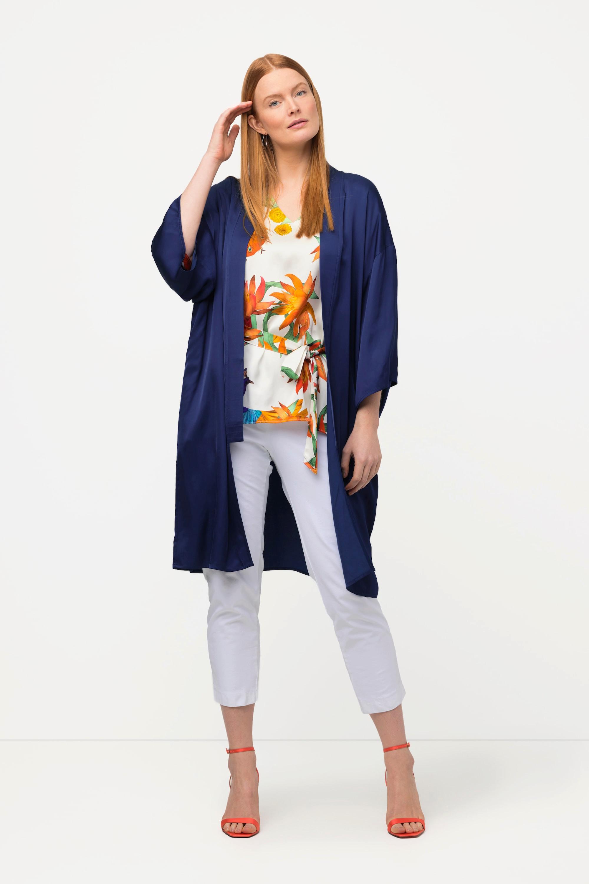 Ulla Popken Kimono Col Châle Larges Manches 3/4  