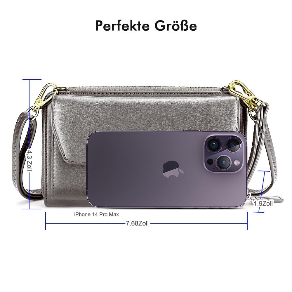 Only-bags.store Portafoglio Piccolo Scomparti Carte di Credito Tasca Telefono con Cerniera 2 Cinghie  