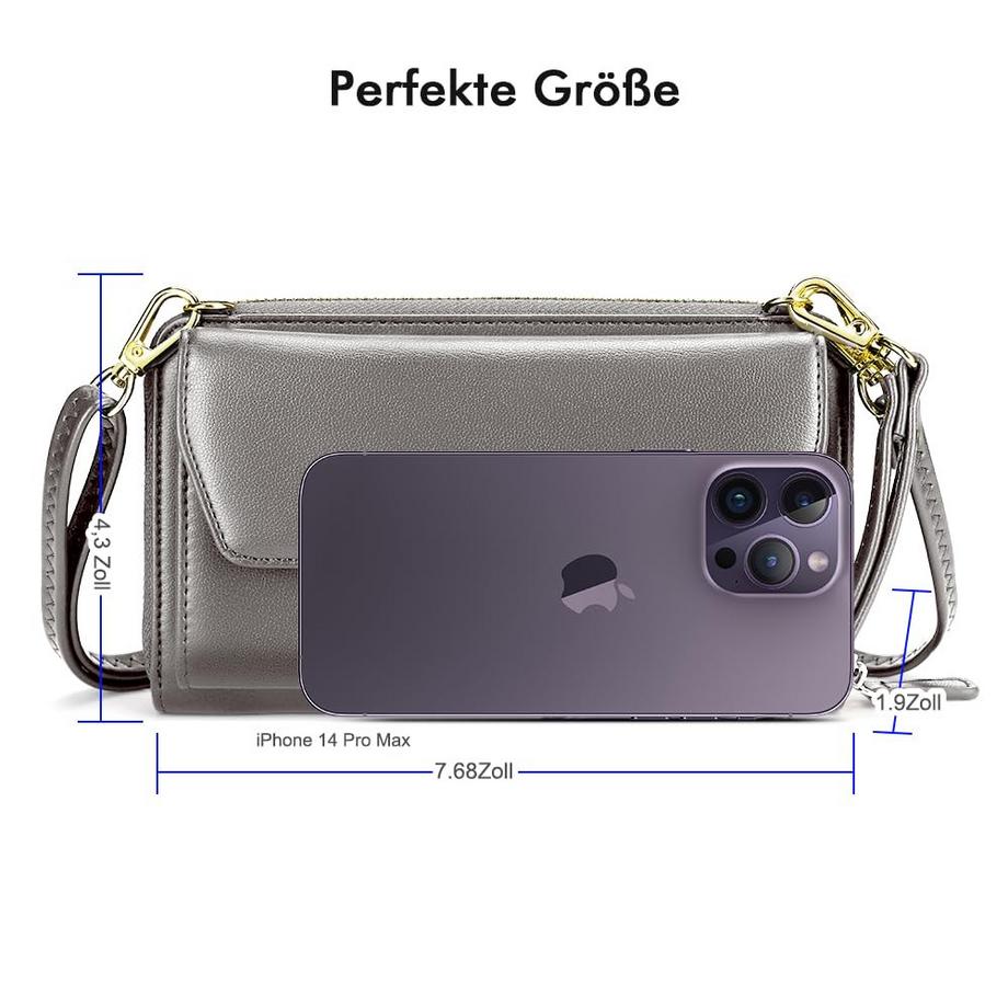 Only-bags.store Portafoglio Piccolo Scomparti Carte di Credito Tasca Telefono con Cerniera 2 Cinghie  