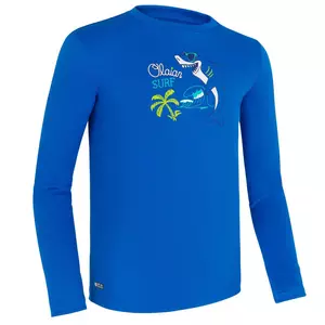 Wasser-T-Shirt langarm UV-Schutz Surfen Kinder blau bedruckt