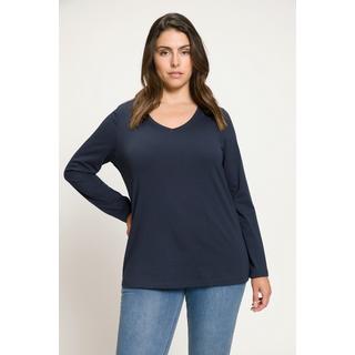 Ulla Popken  Shirt, Slim, V-Ausschnitt, Langarm 