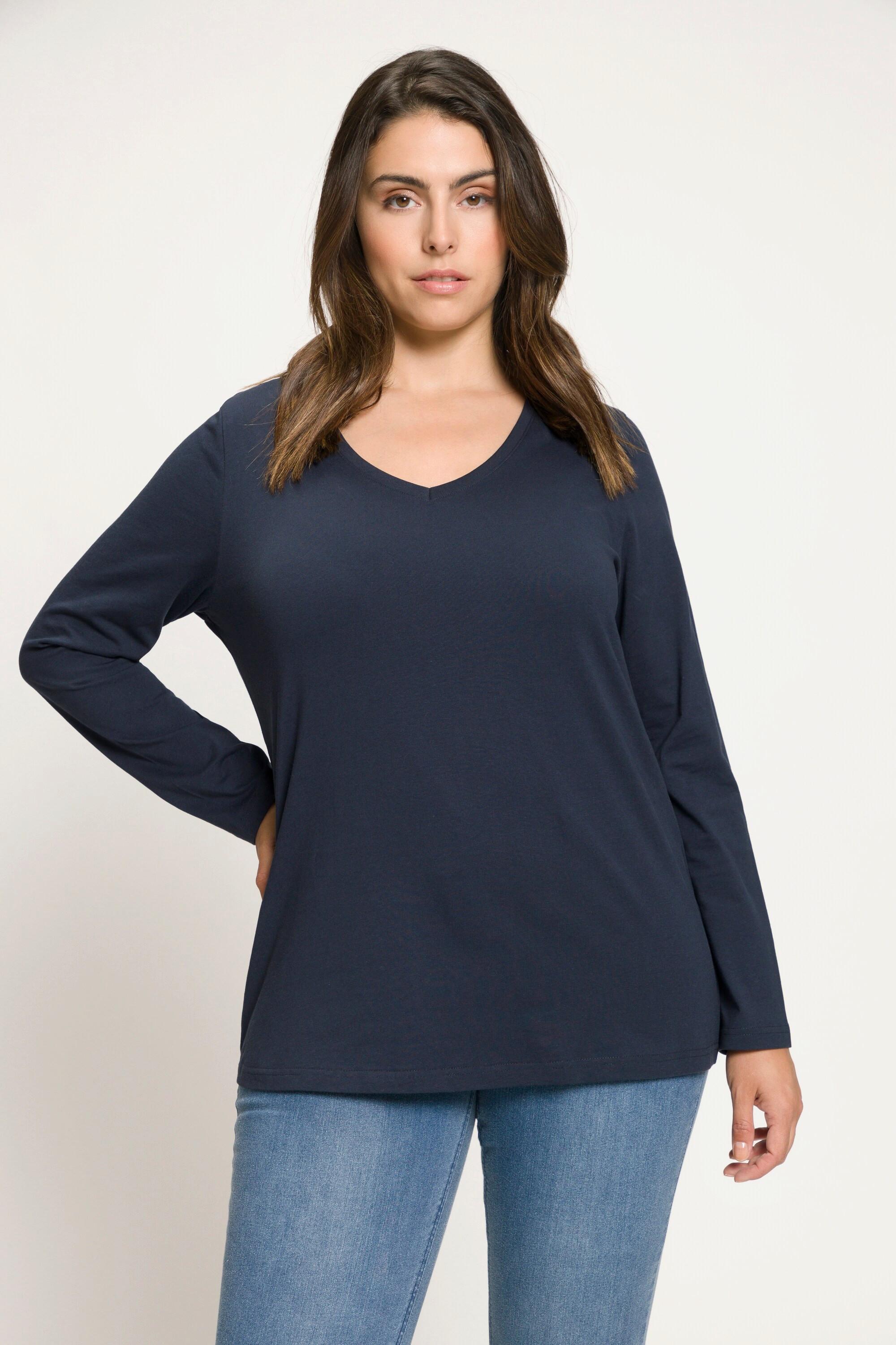 Ulla Popken  Shirt, Slim, V-Ausschnitt, Langarm 