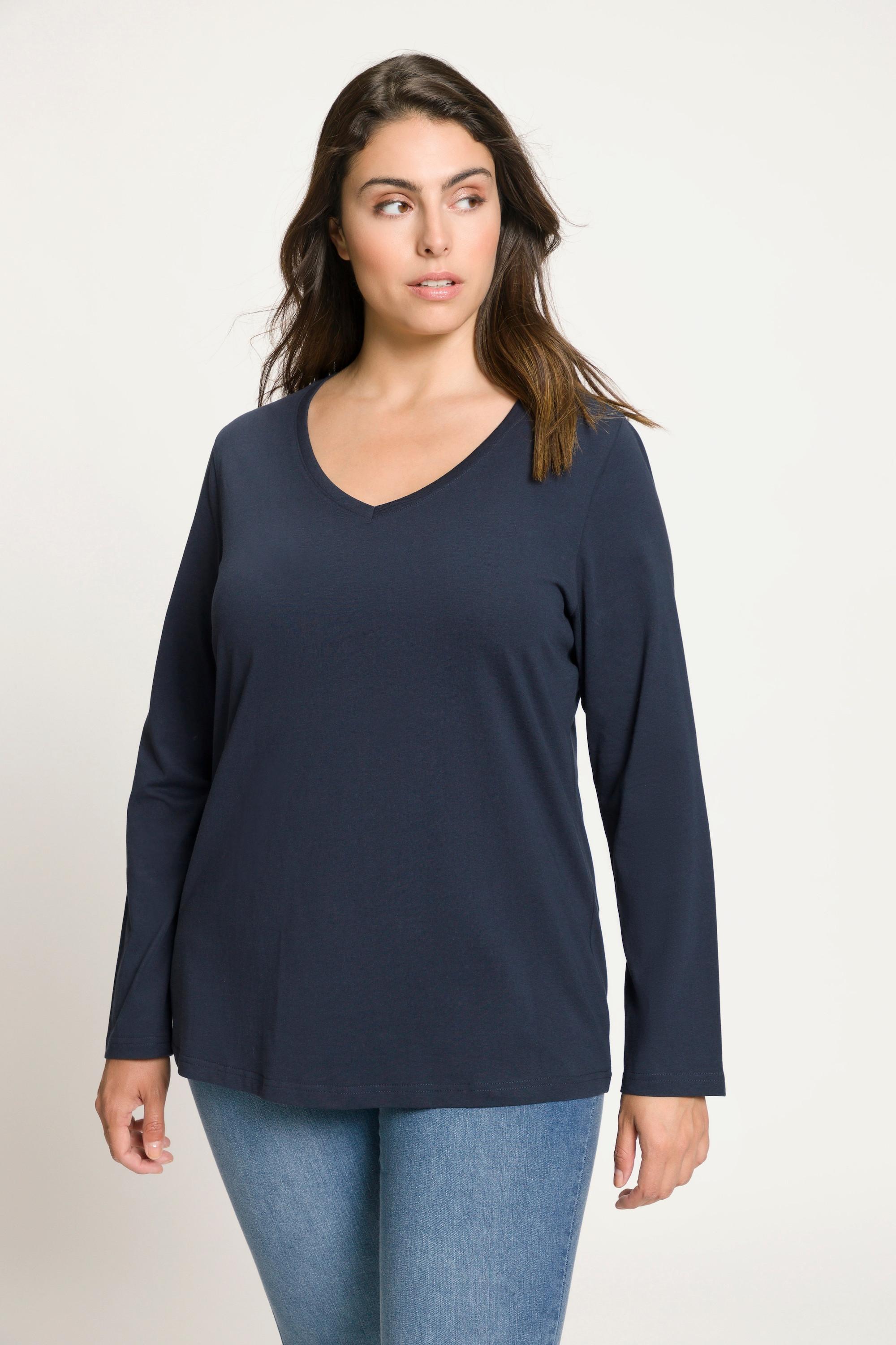 Ulla Popken  Shirt, Slim, V-Ausschnitt, Langarm 