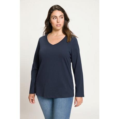 Ulla Popken  Shirt, Slim, V-Ausschnitt, Langarm 