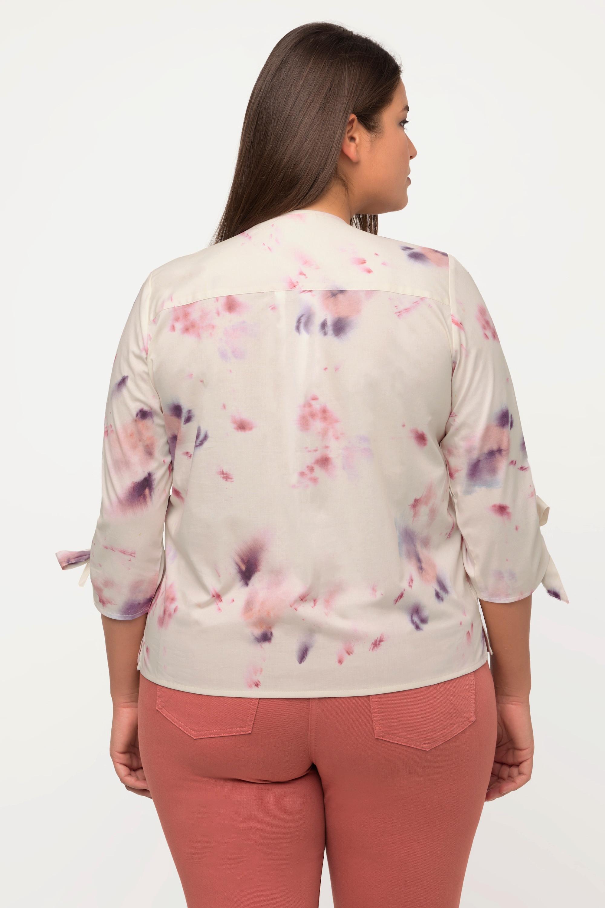 Ulla Popken  Blusa dal taglio oversize in cotone biologico con scollo a V e maniche a 3/4 