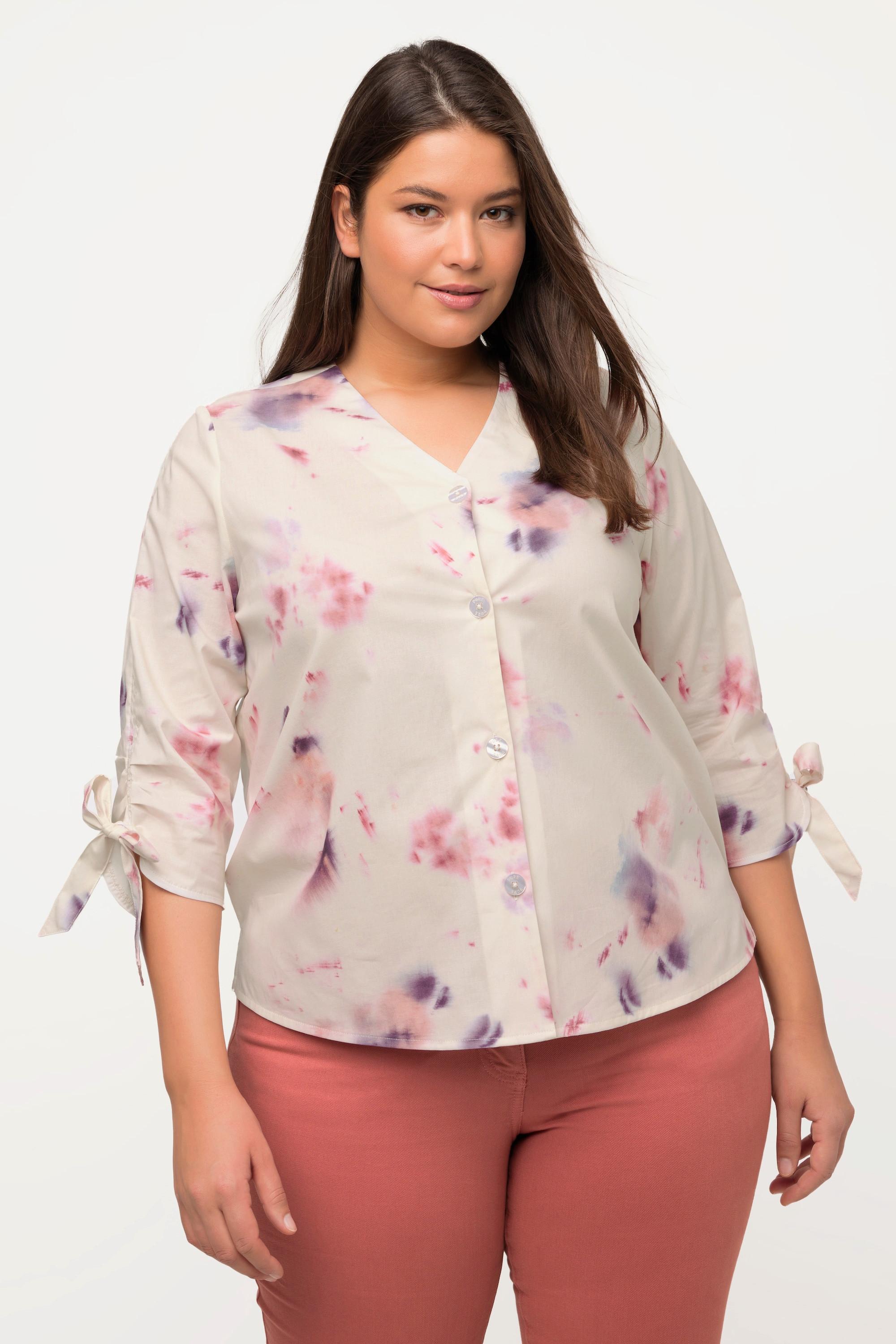 Ulla Popken  Bluse, Oversized, V-Ausschnitt, 3/4-Arm, Biobaumwolle 