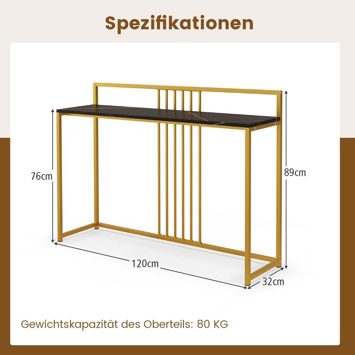 B2X 120 cm Konsolentisch mit Marmoroptik & Goldfarbenem Metallgestell Moderner Flurtisch Schwarz  