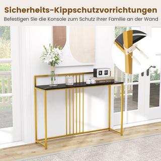 B2X 120 cm Konsolentisch mit Marmoroptik & Goldfarbenem Metallgestell Moderner Flurtisch Schwarz  