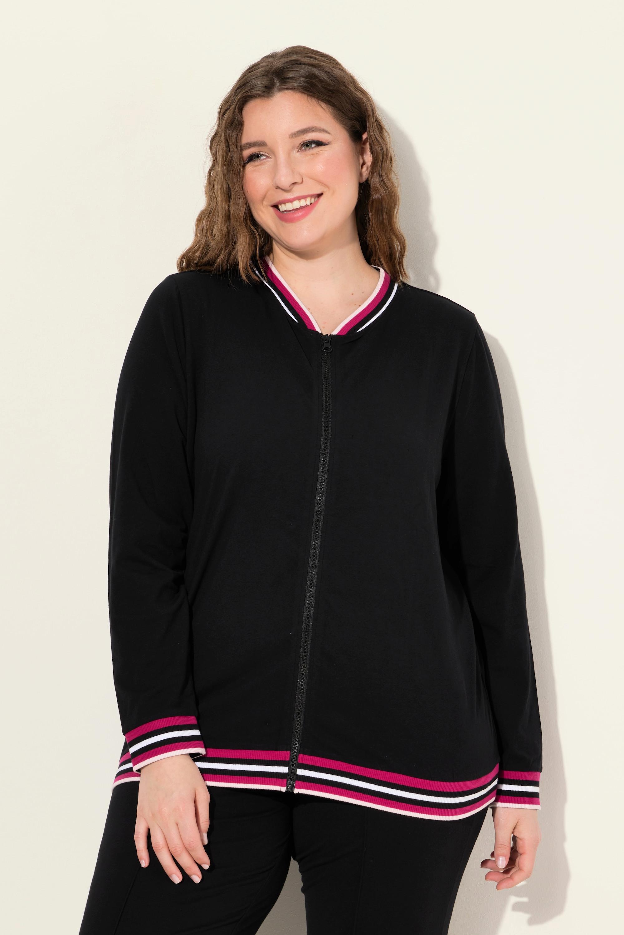 Ulla Popken  Loungewear-Jacke, Streifenbündchen, College-Look 