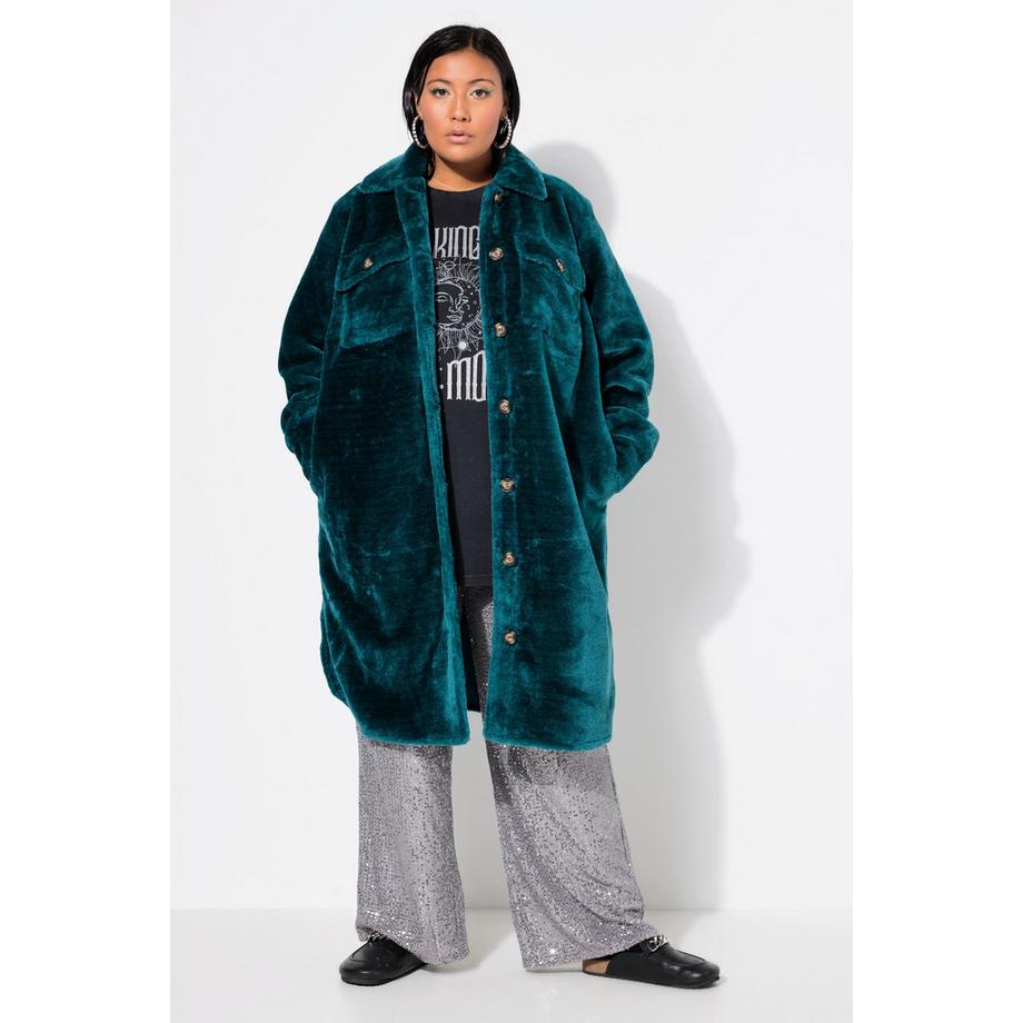 Studio Untold Kunstfell Hemdkragen Mantel Weit Geschnitten  