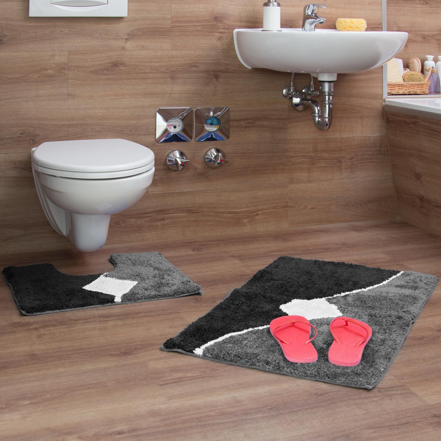 B2X Tapis de salle de bain en lot de 2 à motifs  