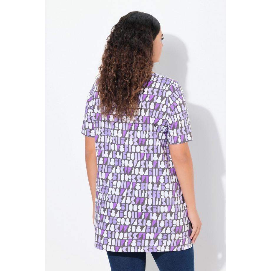 Ulla Popken T-Shirt Linea A Scollo a V Mezza Manica Stampa Numeri  