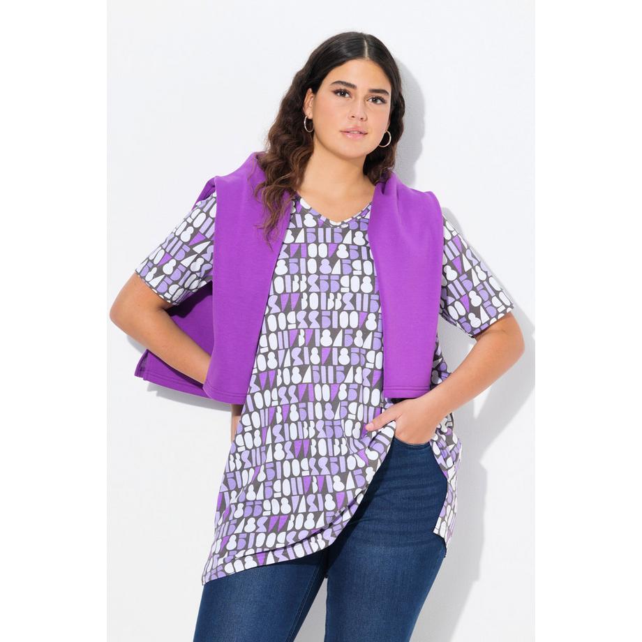 Ulla Popken T-Shirt Linea A Scollo a V Mezza Manica Stampa Numeri  