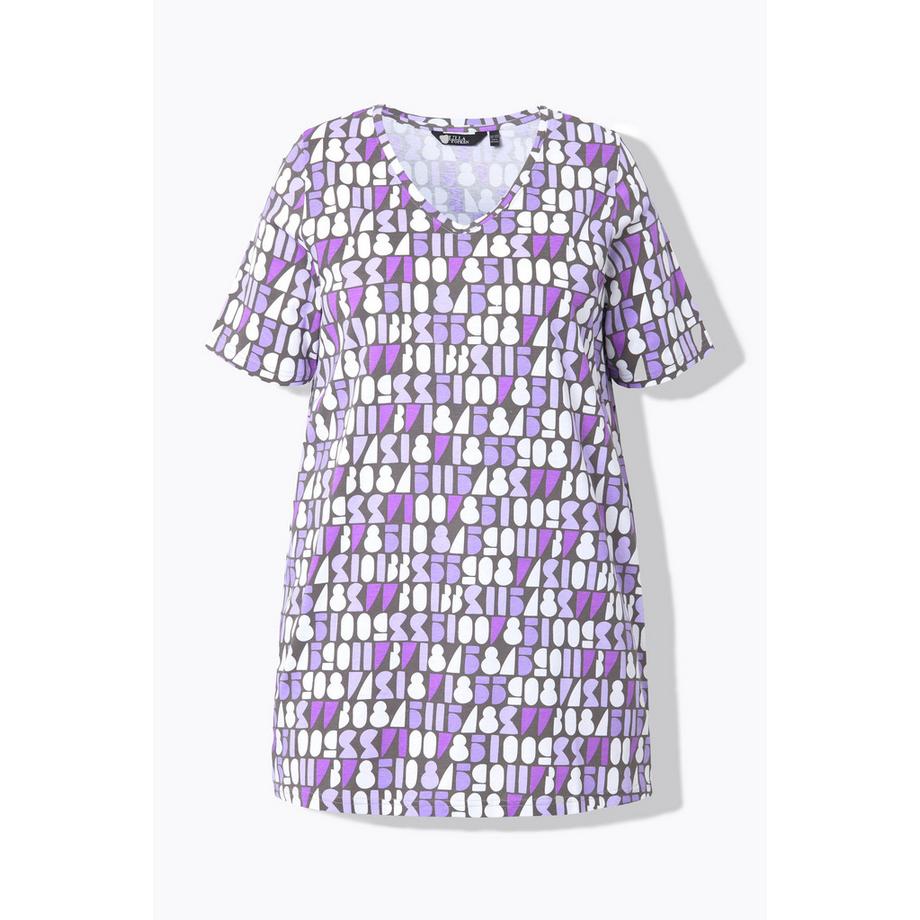 Ulla Popken T-Shirt Linea A Scollo a V Mezza Manica Stampa Numeri  