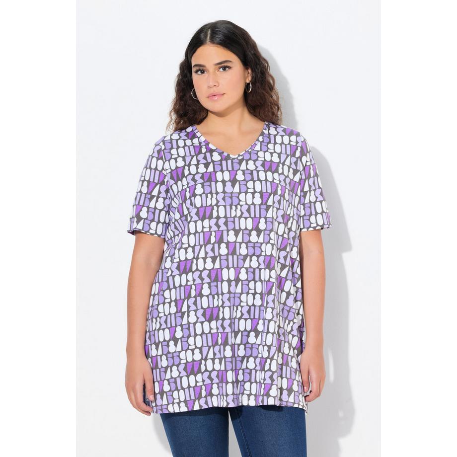 Ulla Popken T-Shirt Linea A Scollo a V Mezza Manica Stampa Numeri  