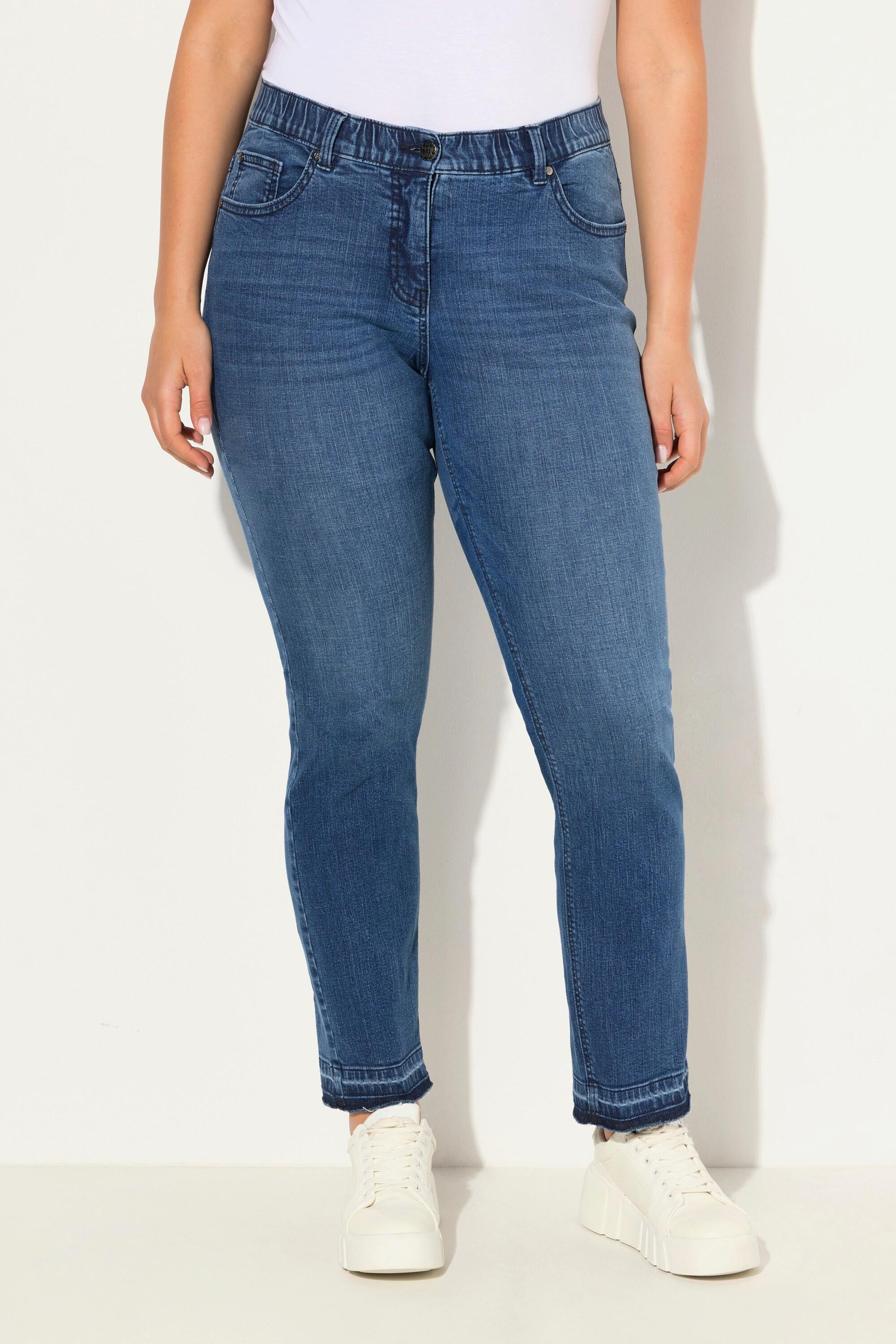 Ulla Popken  Jean Mary Sammy extensible, jambe étroite avec ourlet frangé 