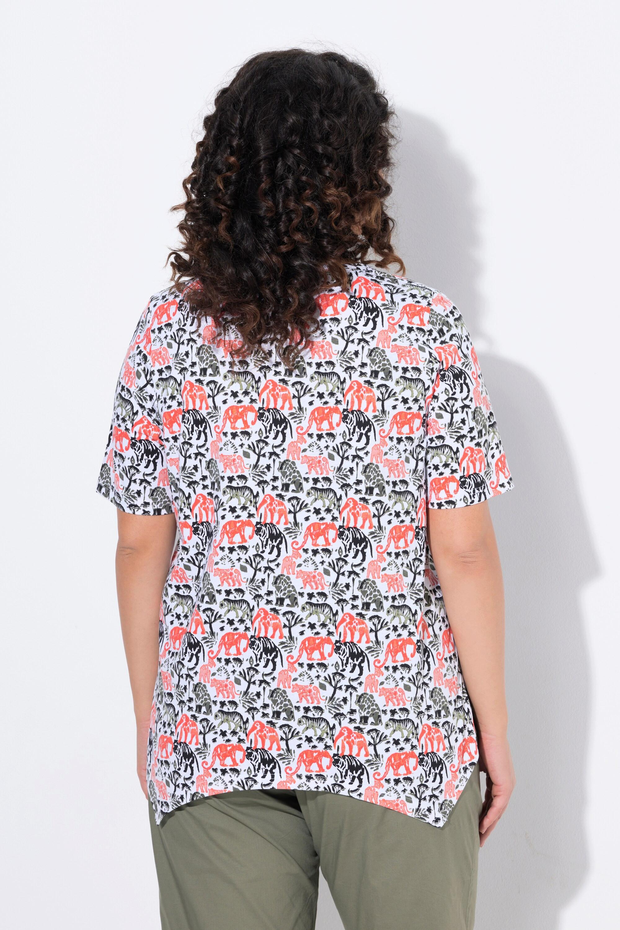 Ulla Popken T-shirt Stampa Animalier Linea Ad A Scollo A V Mezza Manica  