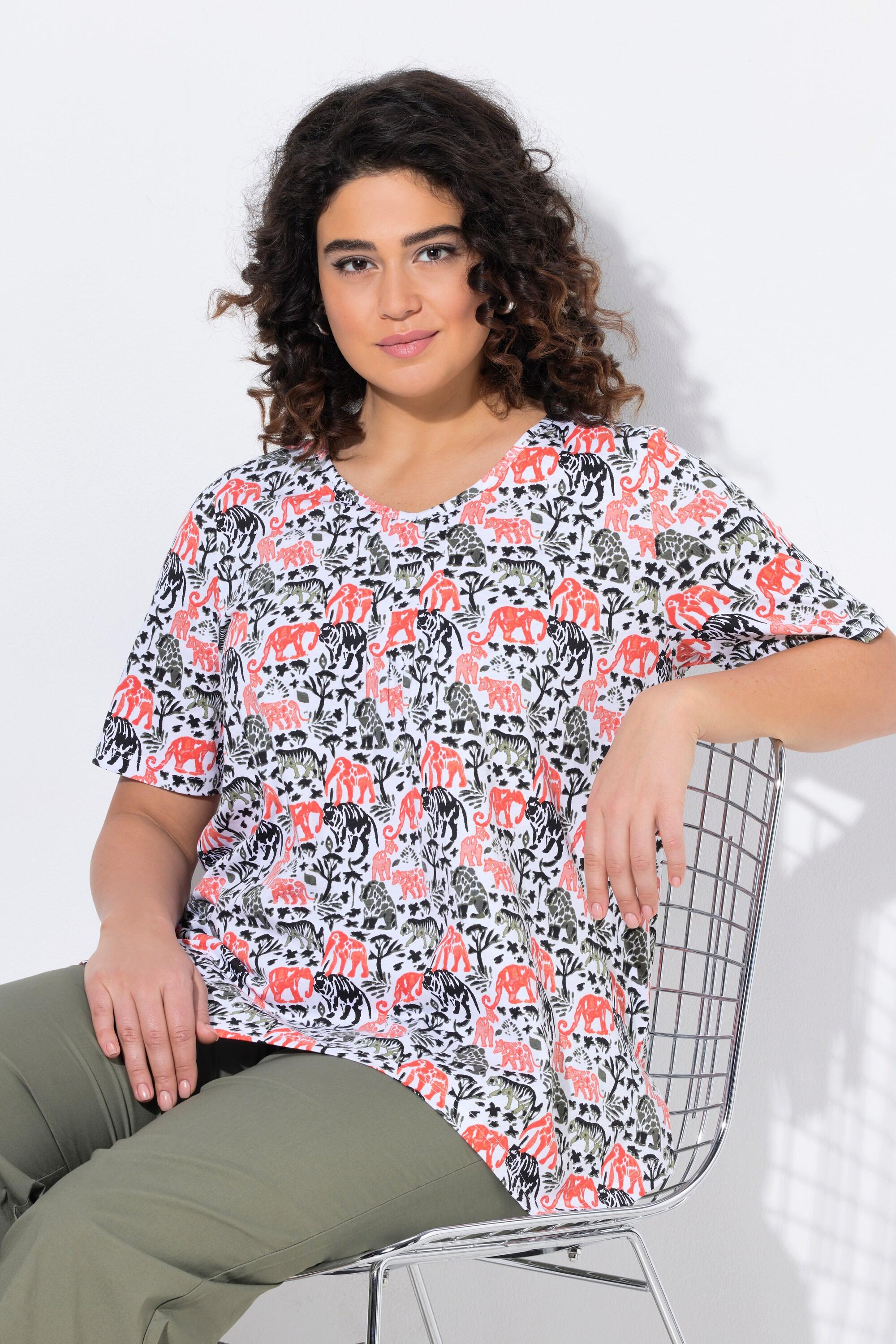 Ulla Popken T-shirt Stampa Animalier Linea Ad A Scollo A V Mezza Manica  