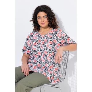 Ulla Popken T-shirt Stampa Animalier Linea Ad A Scollo A V Mezza Manica  