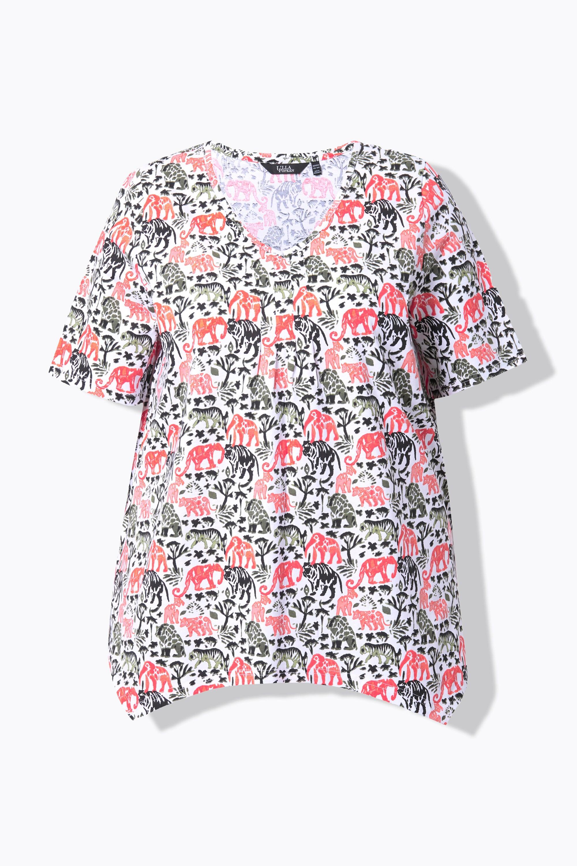 Ulla Popken T-shirt Stampa Animalier Linea Ad A Scollo A V Mezza Manica  