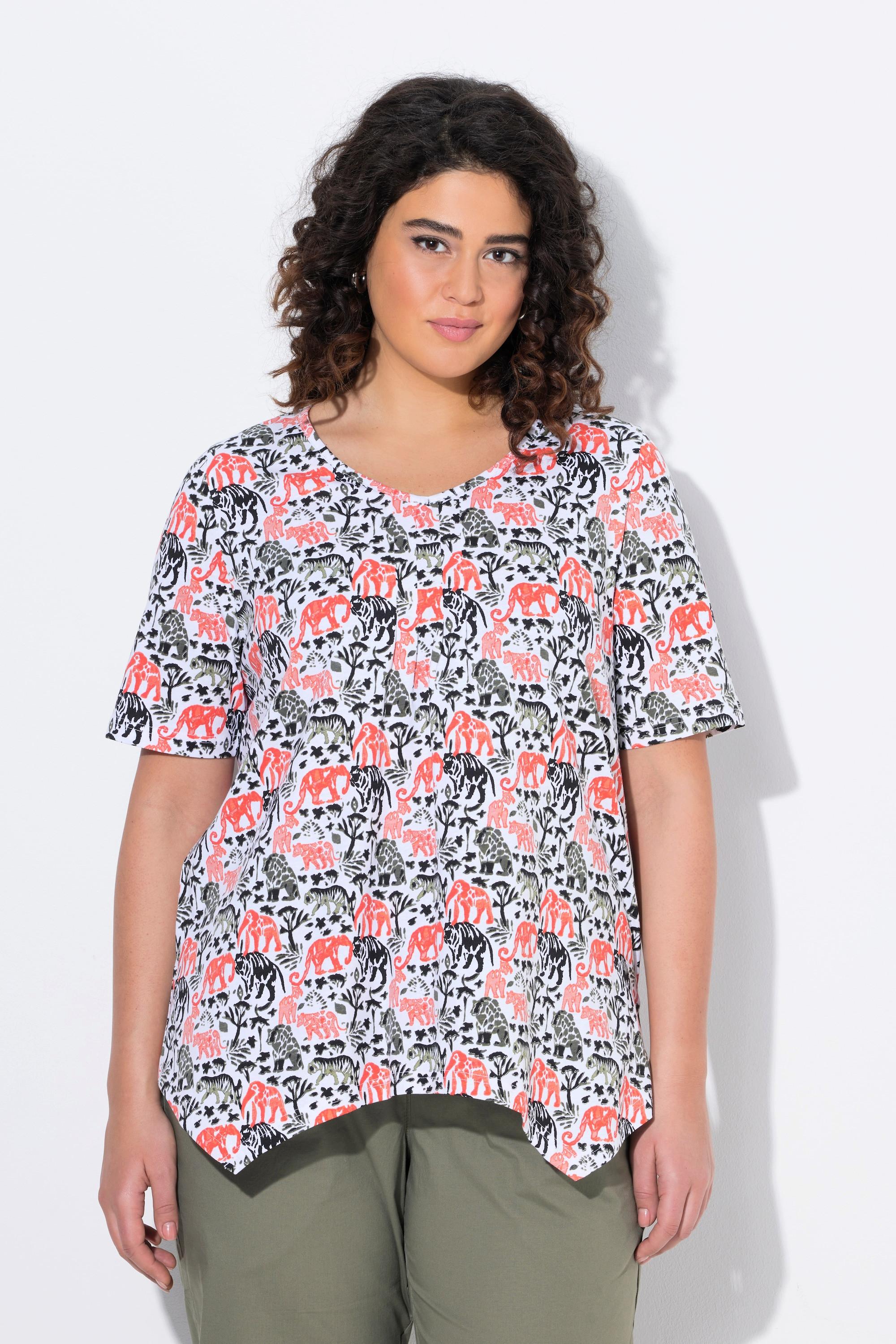 Ulla Popken T-shirt Stampa Animalier Linea Ad A Scollo A V Mezza Manica  