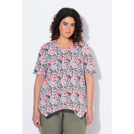 Ulla Popken T-shirt Stampa Animalier Linea Ad A Scollo A V Mezza Manica  