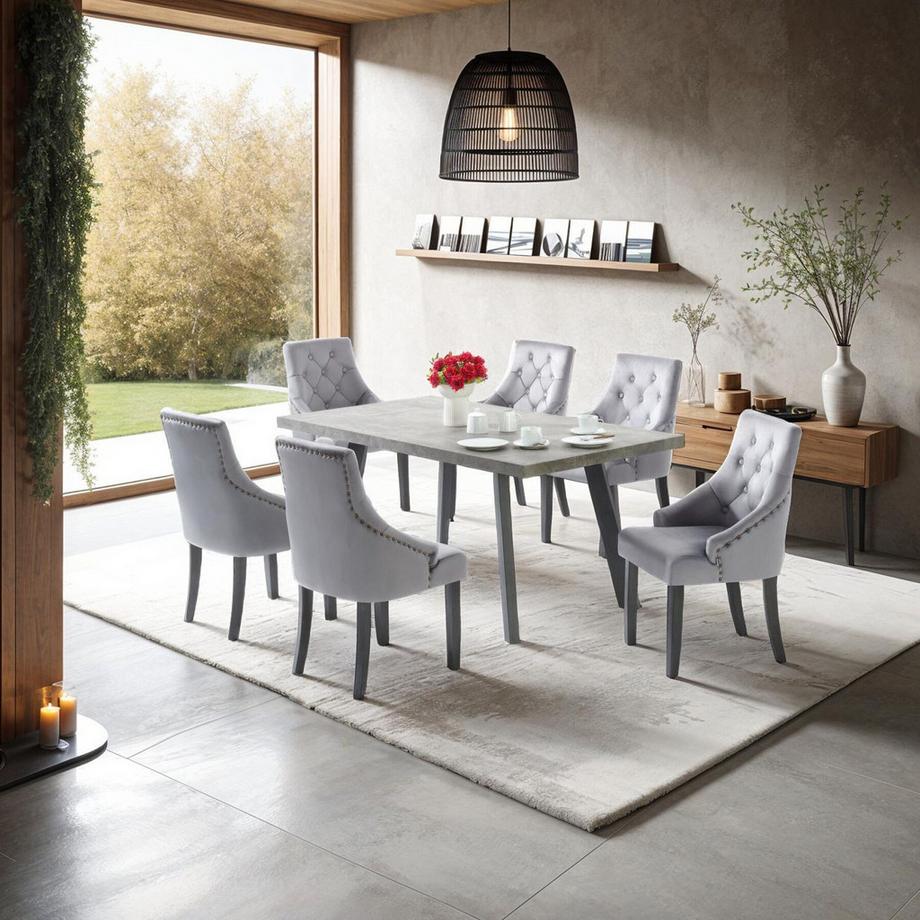 Tectake Chaise de salle à manger EVERDEEN en velours avec des boutons décoratifs  