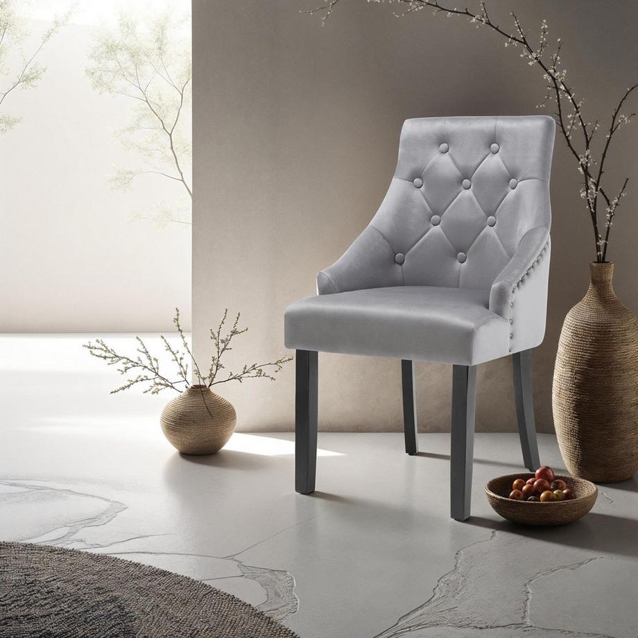Tectake Chaise de salle à manger EVERDEEN en velours avec des boutons décoratifs  