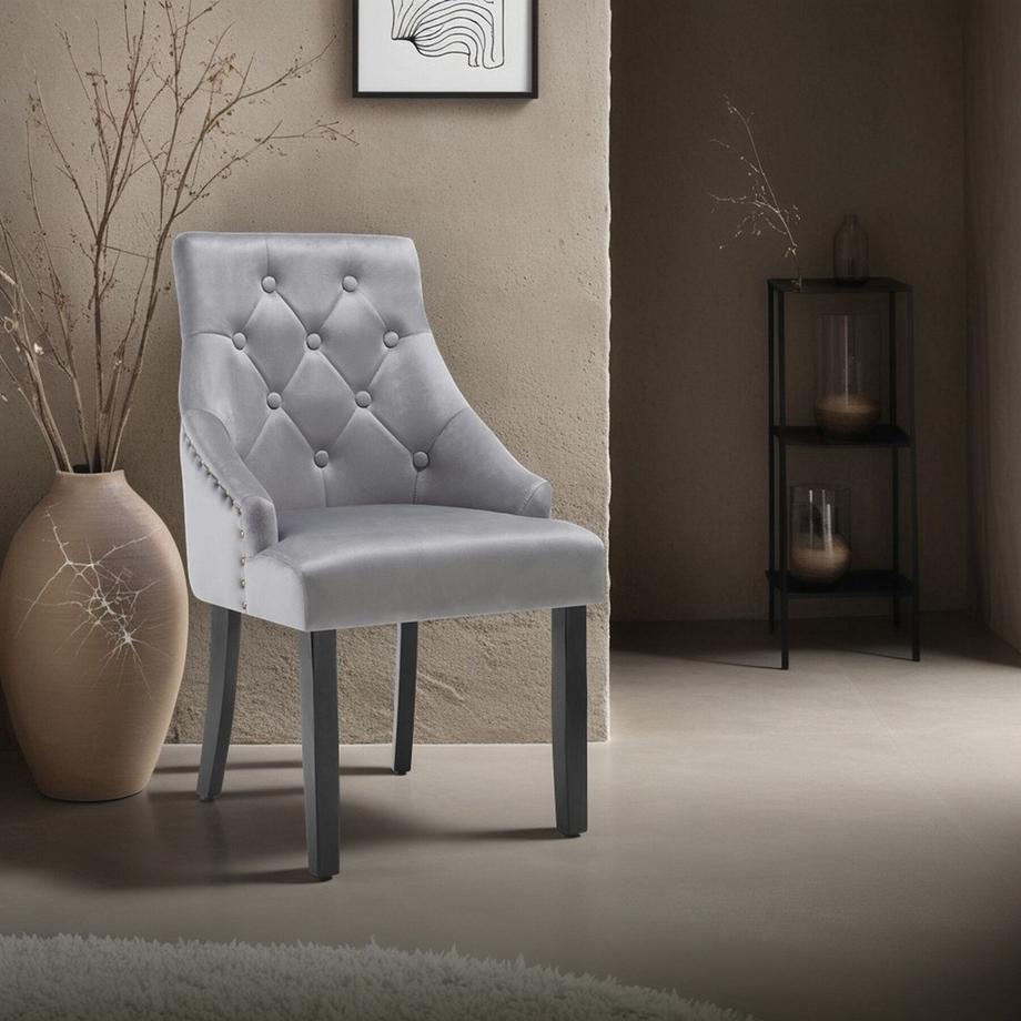 Tectake Chaise de salle à manger EVERDEEN en velours avec des boutons décoratifs  