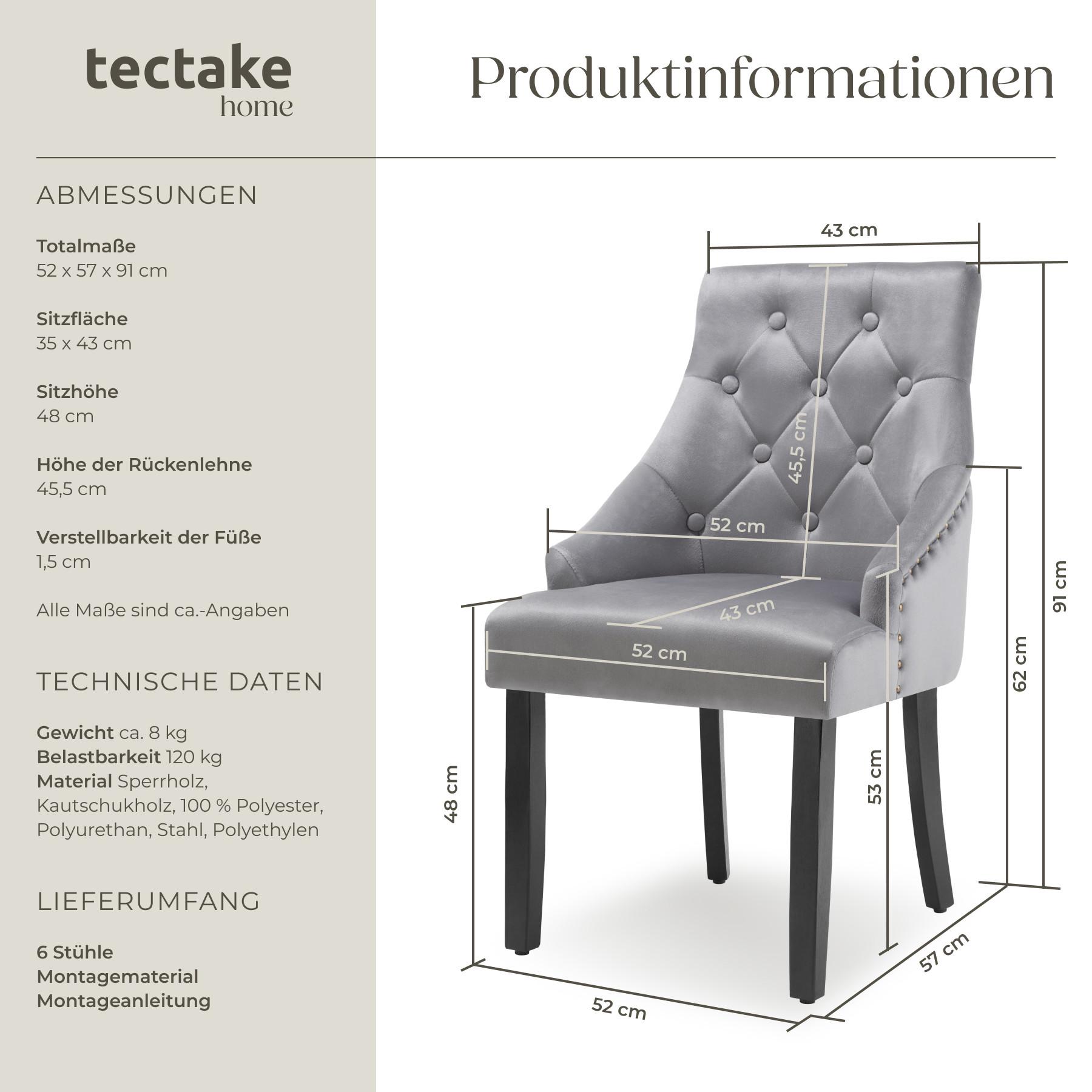 Tectake Chaise de salle à manger matelassée en velours EVERDEEN  