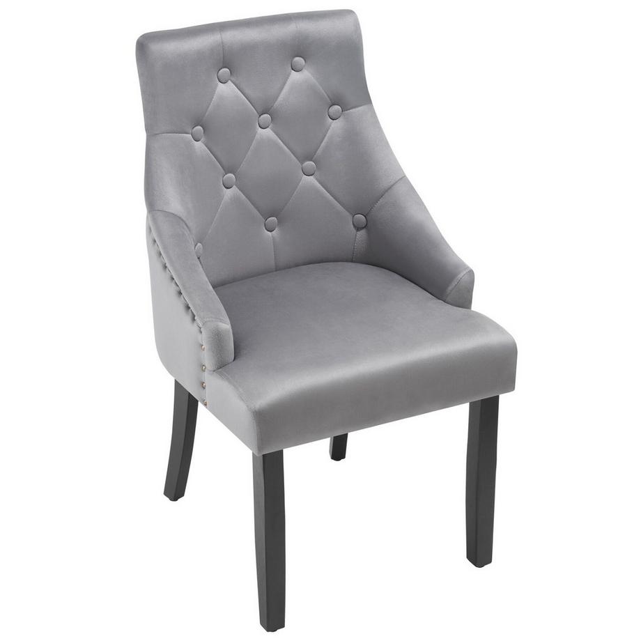Tectake Chaise de salle à manger EVERDEEN en velours avec des boutons décoratifs  