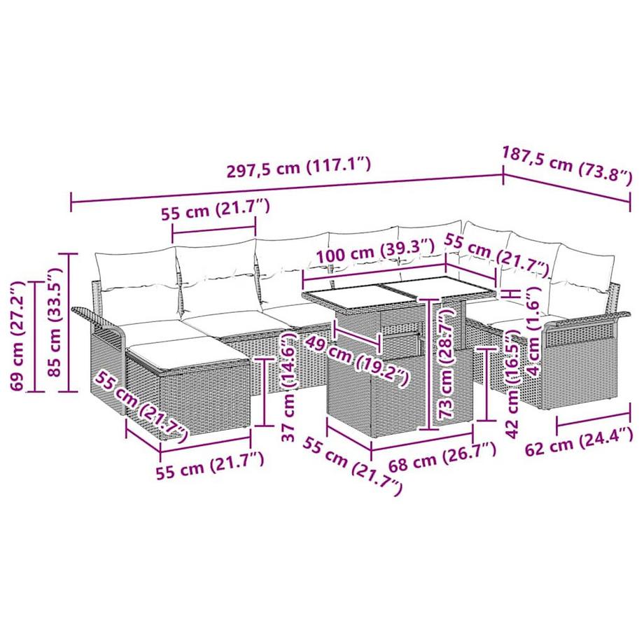 VidaXL Ensemble de canapé de jardin poly rattan  