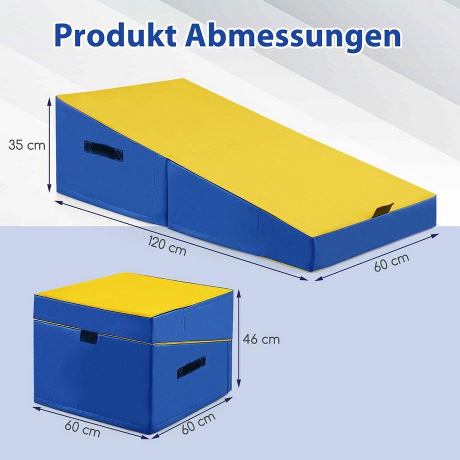 B2X  Tapis de gymnastique 2 en 1 avec poignée de transport, tapis de gymnastique incliné, tapis de sol souple en forme de coin, jaune 