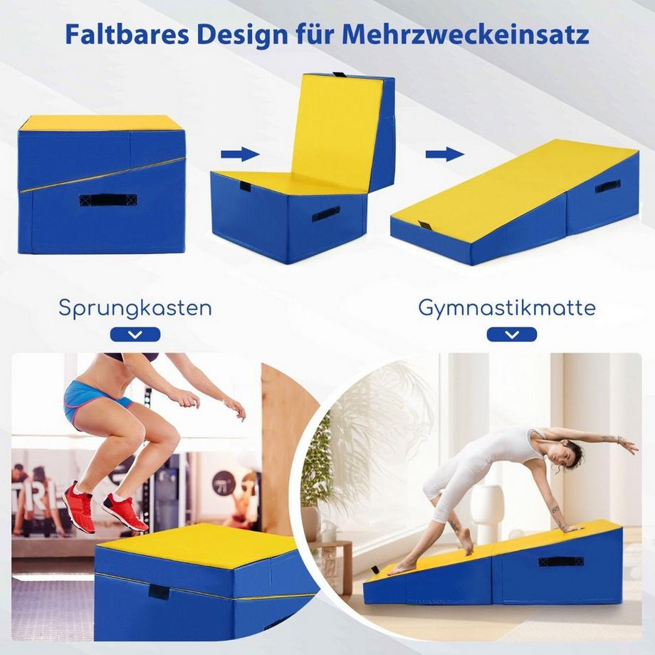 B2X  Tapis de gymnastique 2 en 1 avec poignée de transport, tapis de gymnastique incliné, tapis de sol souple en forme de coin, jaune 